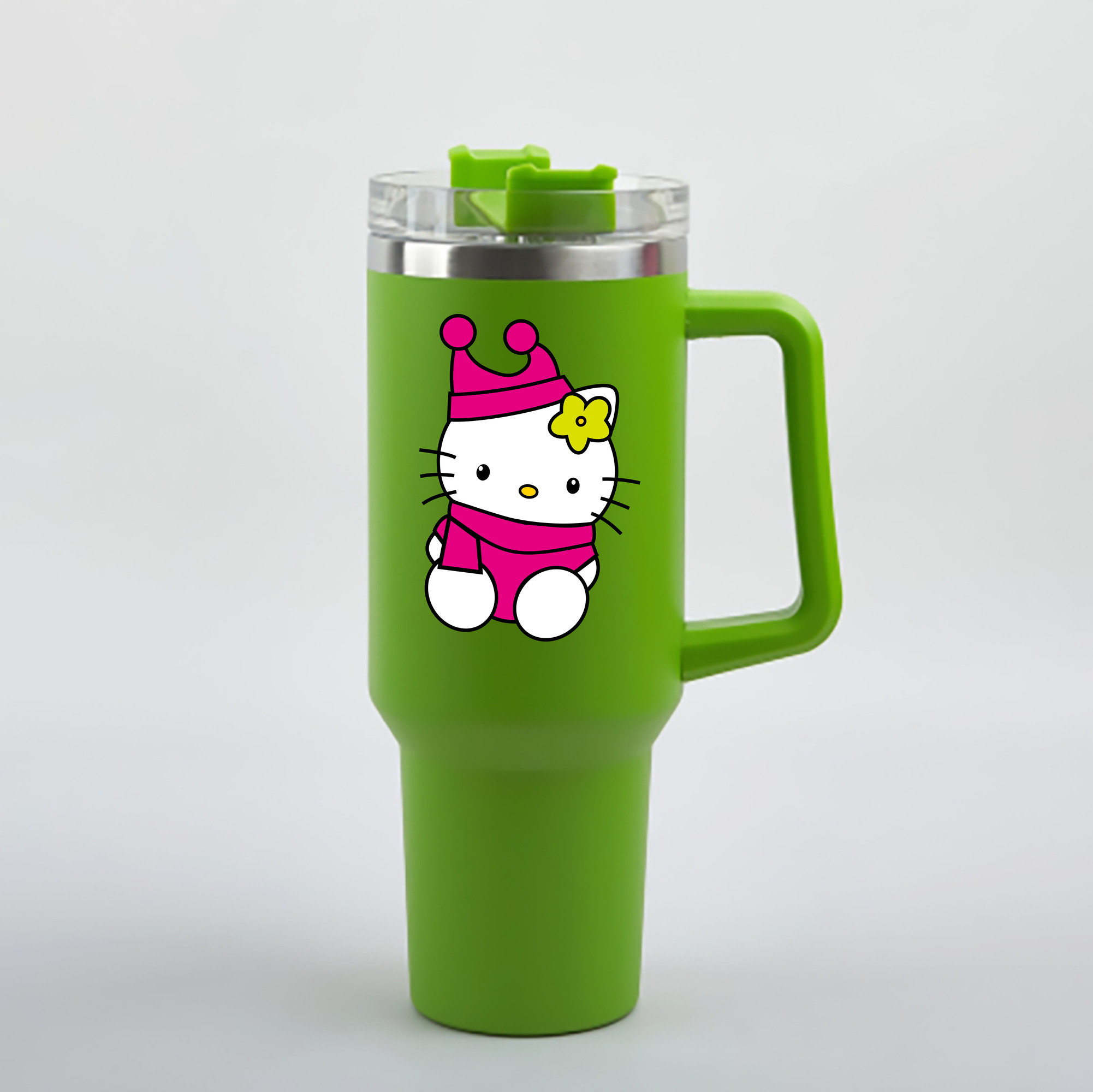 （画像用） Hello Kitty ハローキティ 1200mL車用タンブラー - クリスタルステッカー（プラスチックストロー付き）